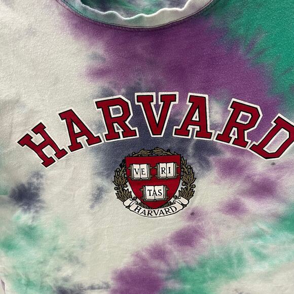 Gold Rush Harvard University Women's MD Purple Green White Tie Dyed Crop Top - Picture 2 of 3